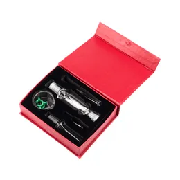 NC001 Narghilè Pipa da fumo Nero Rosso Confezione regalo Bong in vetro 10mm Clip per unghie in acciaio inossidabile Piatto di cera Dab Rig Tubo di vetro Acqua Perc Bubbler