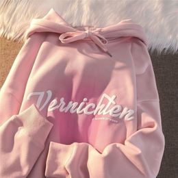 Womens Hoodies Sweatshirts Xiai Kueh Pink Sweater Women Hooded Jacket Loose Oversize Long Sleeve Design Trend Explosive Couple Wear kawaii clothes 221010