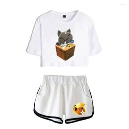 Women's T Shirts Trendy Kawaii Slime Rancher Simulation Print Dew Navel Sport Girl Suits Funny Youthful Two Piece Set Sexy Crop Tops Shorts