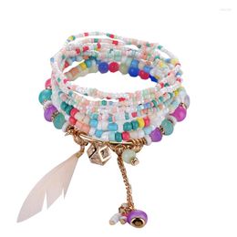 Bracelets de charme 2022 Moda exclusiva Feather Amizade Bangles for Women Jewelry Christmas Gift Crystal Contas Boho Bracelet Femme