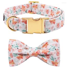 Dog Collars Unique Style Paws Personalised Flower Cotton Collar With Bow Tie Orange Floral Puppy For Small Medium Large