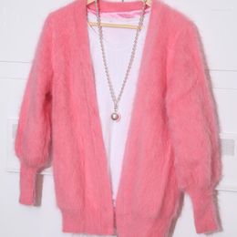 Women's Knits Womne's Knitted Mink Cashmere Sweater Cardigan Ladies Knit Fashion Coat Jacket Girl's Long Fur Outwaist With Linling