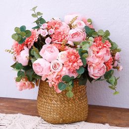 Decorative Flowers PARTY JOY Artificial Peony Dahlia Bouquet For Bride Hander Wedding Home Table DIY Decor Fake
