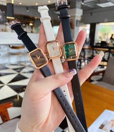 Female Premiere Mini Watches Women Green Malachite Quartz Wristwatch Boyfriend Clock Fashion Geometric Rectangular Dial White Mother of Pearl Shell watch