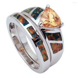 Wedding Rings Hainon Vintage For Womrn 2PCS Fire Opal Ring Lovers Set Anniversary Party Gift Trendy Jewellery Accessories