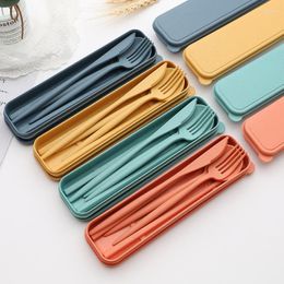 Flatware Sets 1 Set Environmental Portable Reusable Spoon Fork Travel Picnic Chopsticks Wheat Straw Tableware Cutlery With Carrying Box