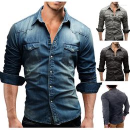 Men's Casual Shirts Spring Wear Four Seasons European And American Men's Double Pocket Long-sleeved Denim Shirt