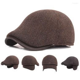 Berets Warm Wool Beret Cap High Quality Men Winter Hat Panels Earflap Casual Octagonal Sboy CapBeretsBerets