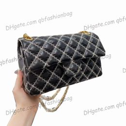 Womens Classic Double Flap Lambskin Bags Quilted Gold Metal Hardware Matelasse Chain Crossbody Shoulder Multi Pochette Sacoche Handbags 25CM