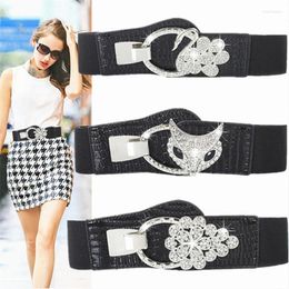 Belts 2022 For Women Black Simple Waist Elastic Ladies Band Metal Belt Buckle With Diamond Decoration Coat Sweater Fashion Dress