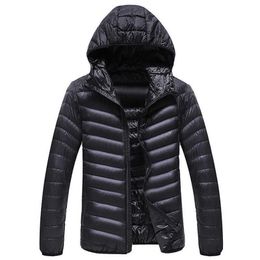 Men's Down Parkas M-6XL Mens Casual White Duck Jackets Hooded Autumn Winter Male Solid Ultralight Coat Warm Windproof High Quality Outwear G221010