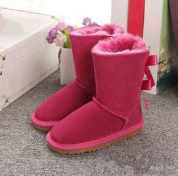 Boots Australia Baby Bailey Bows Snow girls childrens boot Style Cow Suede Leather Waterproof Winter Cotton boots Warm boots shoes kids