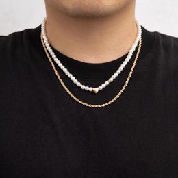 Choker Salircon Fashion Punk Layered Imitation Pearl For Men Hip Hop Style Twisted Rope Chain Necklace Creative Jewelry Gift