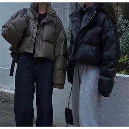 Women Down Parkas Czarny stojak ciepła krótka kurtka worka worka Koreańska moda vintage swobodna kobieta puffer wygodne wierzchnia marki zima 221010