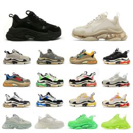 Triple S Casual Shoes Sneakers Clear Sole Platform Large Increasing White Pink Red Neon Green Crystal Designers Sports Fashion Men Women Womens Paris 17Fw Old Dad