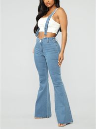 Women's Jean Vintage Skinny Spaghetti Strap Jumpsuits Flare Suspender Denim Trousers Overalls Wide Leg Bell Bottom Bib Pants 3XL 221011