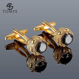 Men Cufflinks Luxury Zircon Golden Silver Colour Round Shirt Cuff Links