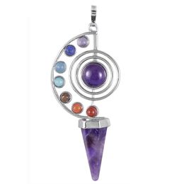 Cone Shape Natural Stone Pendulum Crystal Yoga 7 Chakra Spiral Hexagonal Cone Pendant Amethyst Reiki Healing Pendulums Jewellery