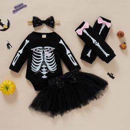 Clothing Sets Girl Halloween Costume Baby Clothes Skirt Romper Mesh Foot Cover Headband Four Piece Set For Long Sleeves Children Cl