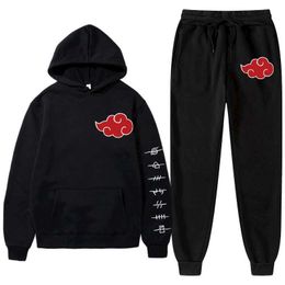 Tute da uomo Nuovi pezzi Set Akatsuki Nuvola Simboli Stampa Felpe con cappuccioPantaloni Tuta Uomo Donna Felpa Streetwear Pullover Sudaderas G221011