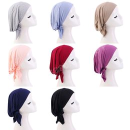 Muslim Pre-tie Style Turban Women India Caps Beanies Head Wrap Soft Headcover Hair Loss Chemo Cap Bandanas Headscarf Headwear