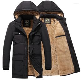 Men's Down Winter Warm Men Jacket Coat Casual Autumn Fleece Long Thick Outwear Hooded Multi-pocket Male Clothing Parka