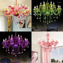 Chandeliers Colorful Crystal Chandelier For Living Room Pink Red Green Hanging Lamp Dining Bedroom Children's Nursery Luminary