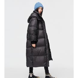 Women's Down Parkas Women Parka Mid Length Black Jacket Baggy Winter Waterproof Warm Duck Feather Female Hooded Puffer Coat Bubble Outwear 221012