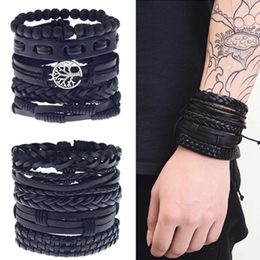 Charm Bracelets 5pcs / Lot Punk Vintage Handmade Multilayer Leather Bracelet Men Fashion Personality Creative & Bangle Gift Wholesale