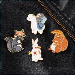 Pins Brooches Enamel Brooch Pin And Badges Cartoon Cute Sloth Rabbit Squirrel Animal Brooches Vintage Women Clothes Backpack Access Dhmk0