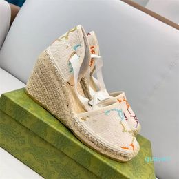 Sandals Pink Platform Espadrilles Wedges Straw thick bottom slope with washed