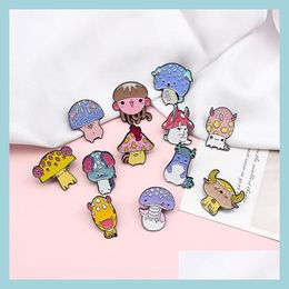 Pins Brooches Customized Animal Mushroom Head Collar Enamel Pins Cartoon Cute Badge Trend Boy Girls Clothing Jewelry Hard Metal Lap Dhe9X