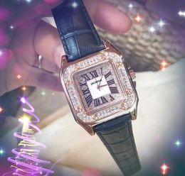 Top City Dwellers Women Diamonds Ring Watches 36mm Genuine Leather Belt Quartz Watch Square Romon Dial Lovers Rose Gold Female Clock Wristwatch Orologio di Lusso