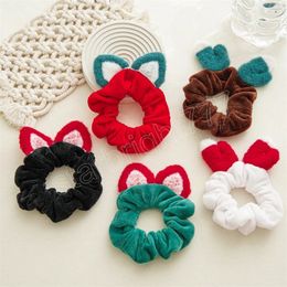 Plush Cat Ears Scrunchies Christmas Cartoon Velvet Hair Rope Flannel Elastic Rubber Band Autumn Winter Headwear Hair Accessories