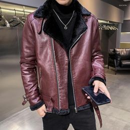Men's Fur Mens Autumn Winter Thick Leather Jackets Fashion Faux Collar Windproof Warm Men's Jacket Coat Male Brand Clothing Size 3XL