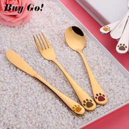 Dinnerware Sets 3PCS Child Dishes Spoon Fork Knife Set Utensils Stainless Steel Baby Kids Learning Eating Habit Children Tableware