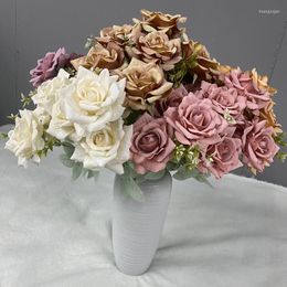 Decorative Flowers Bride Wedding Bouquet Real Touch Rose Flower Artificial Silk Marriage Supplies DIY Home Party Decor