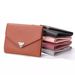 Wallets Women Vintage Simple Wallet Trifold PU Leather Coin Purse Solid Colour Business Card Holder Short Ladies Female Mini Bag