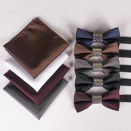 Bow Ties Fashion Slim Handkerchief&Bow Tie Set Red Wine Frosted Hanky Men's Gentlemen Business Wedding Butterfly Gift