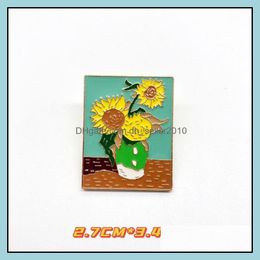 Pins Brooches Customized Oil Painting Custom Enamel Brooch Sun Moon Star Sky Sunflower Cartoon Art Creative Women Men Jewelry Charm Dh968