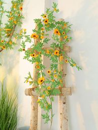 Decorative Flowers 170cm Sunflowers Rattan Artificial Yellow Vine Wall Door Hanging Wreath For Home Garden Wedding Arch Party Mariage Decor