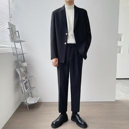 Men's Suits Men Streetwear Korean Fashion Loose Casual Sets Blazer Jacket Ankle-length Pant Male Vintage Suit Coat Trousers
