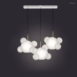 Chandeliers LED E27 Postmodern Clear White Glass Bubbles Golden Lustre Chandelier Lighting.Suspension Luminaire Lampen For Foyer