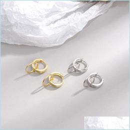 Hoop Huggie 100% 925 Sterling Sier Hoop Earring Womens Jewelry Double Circle Design Gold Plated Wedding Stud Earrings Drop Delivery Dhvla