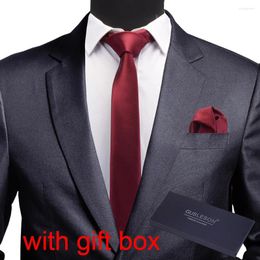 Bow Ties GUSLESON Quality Slim Men Tie Pocket Square Set 6cm Skinny Necktie Red Yellow Green With Gift Box Suit Wedding Business