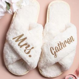 Women's Fur Personalised Bridesmaid Slipper Wedding Slippers Bachelorette Hen Party Gift Personalised Fluffy Sleepover