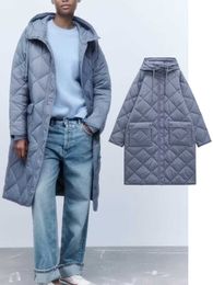 Mulheres para baixo traf 2022 nova jaqueta de inverno mulheres parka moda longo casaco com capuz parkas solto quente neve usar algodão acolchoado roupas frias t221011