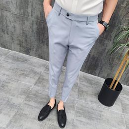 Men's Suits Korean Style Ankle Length Spring Summer Men Dress Pants Stretched Simple Slim Fit Casual Office Trousers Formal Wear 29-35