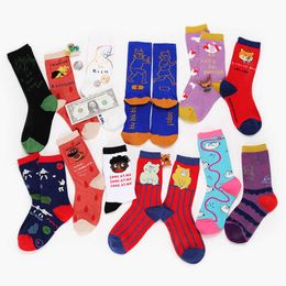 Men's Socks Autumn And Winter New Pattern Literature Fan Yuanchuang Personality Cartoon Cotton Ma'am In Canister Tide T221011