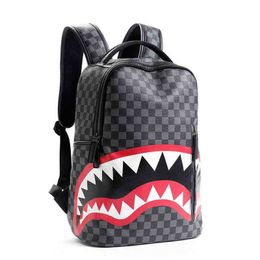 Backpack Style Men's Backpack Travel handBag Fashion Lattice Backpack Student Schoolbag Large Capacity Shark Bag Street Man 221012 230731